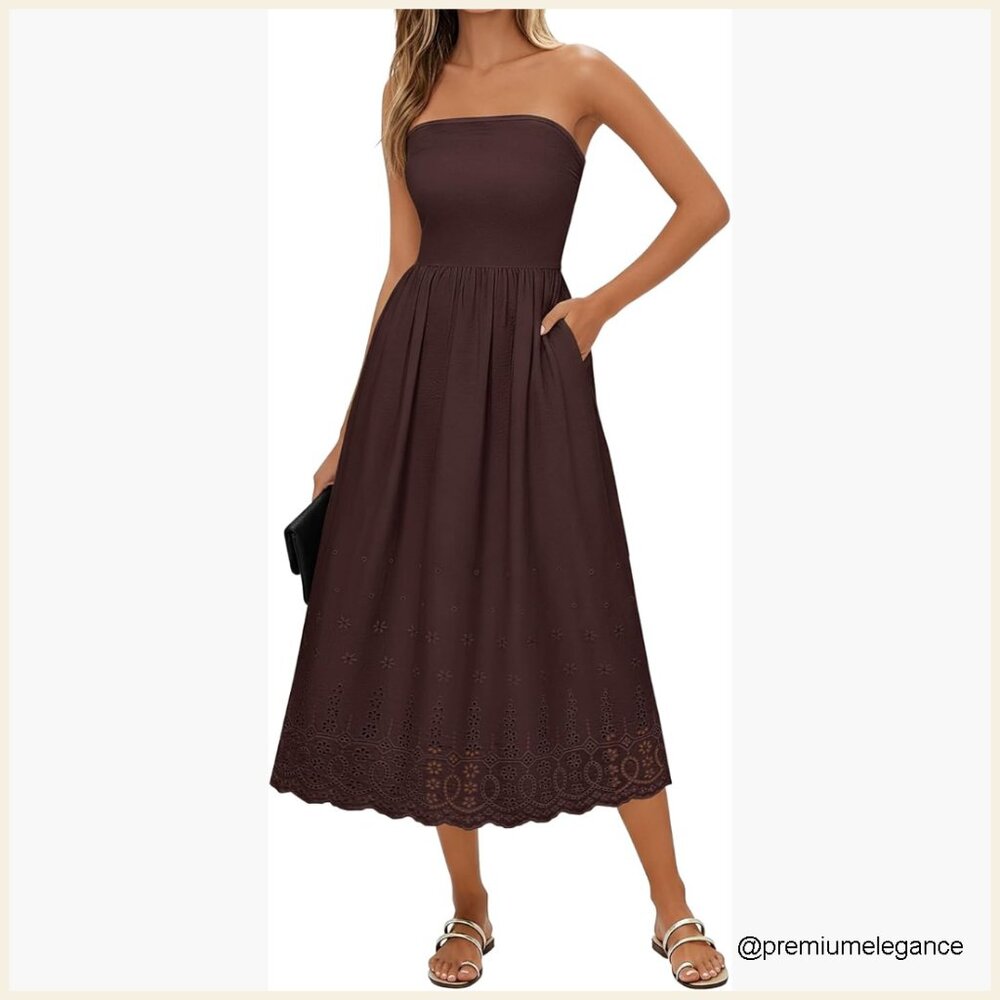 Strapless Tube Top Maxi Dress A-Line Boho Summer Beach Casual Long